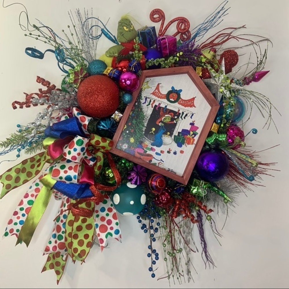 Grinch Stole Christmas Colorful Designer Wreath